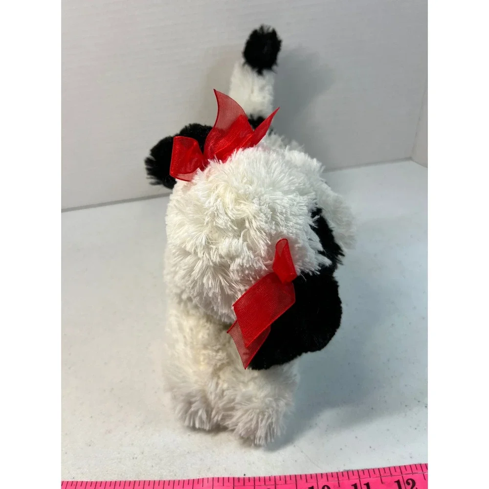 CVS Black White Spotted Puppy Dog Plush Red Bows Shaggy Stuffed Animal 12 Inch